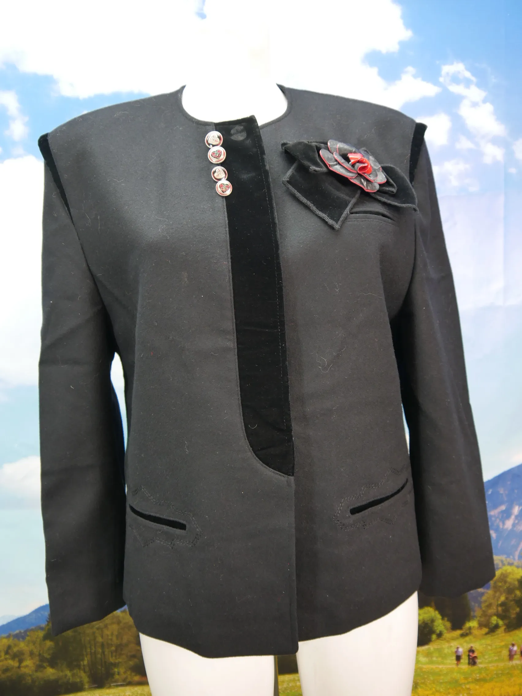 Basler schwarz Loden mit Samtschleife wunderschöne Trachtenjacke Jacke Gr.46
