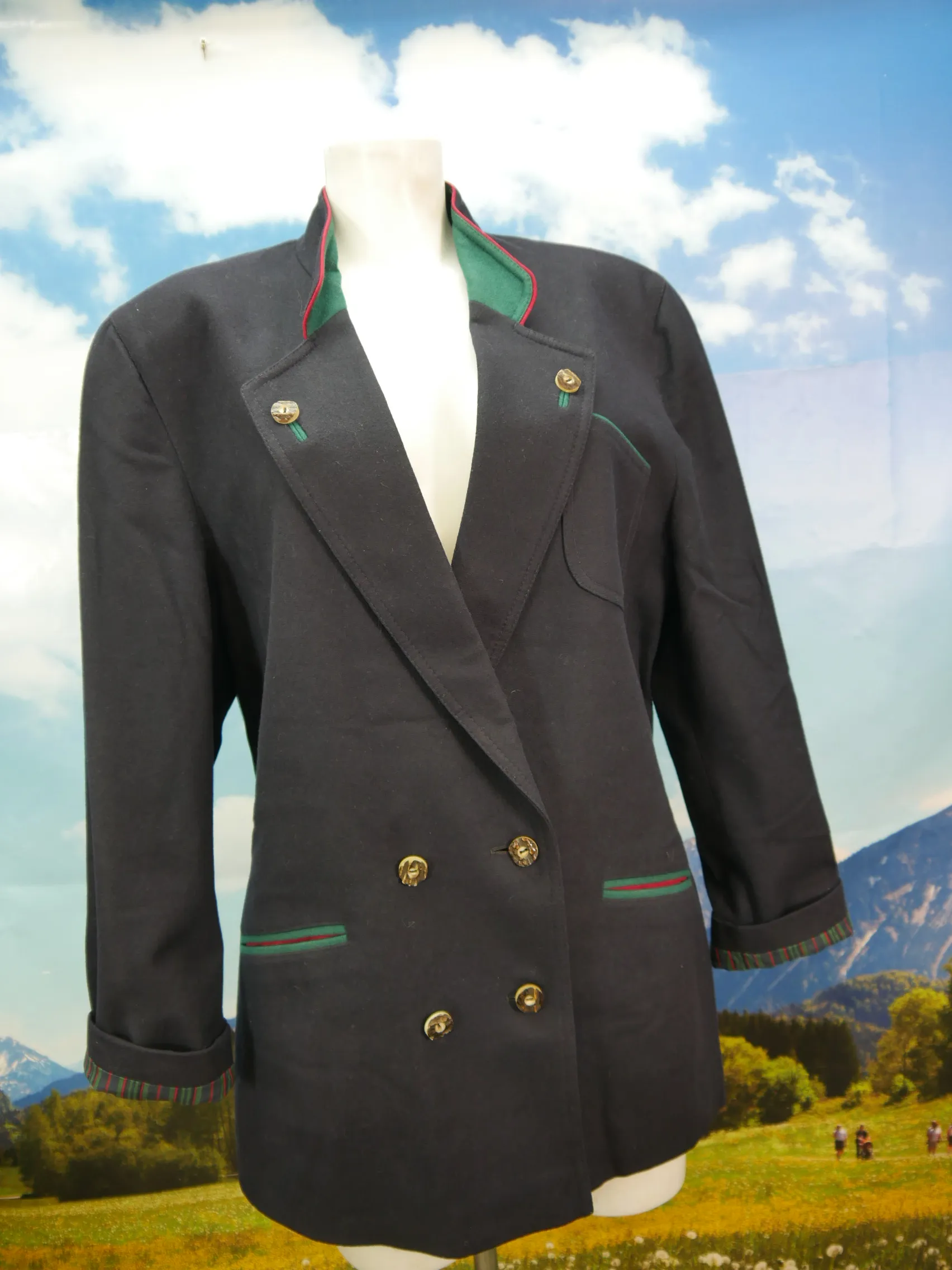 Julius Lang neuwertig blau Loden mit Hirschhornknöpfe Trachtenjacke Jacke Gr.42
