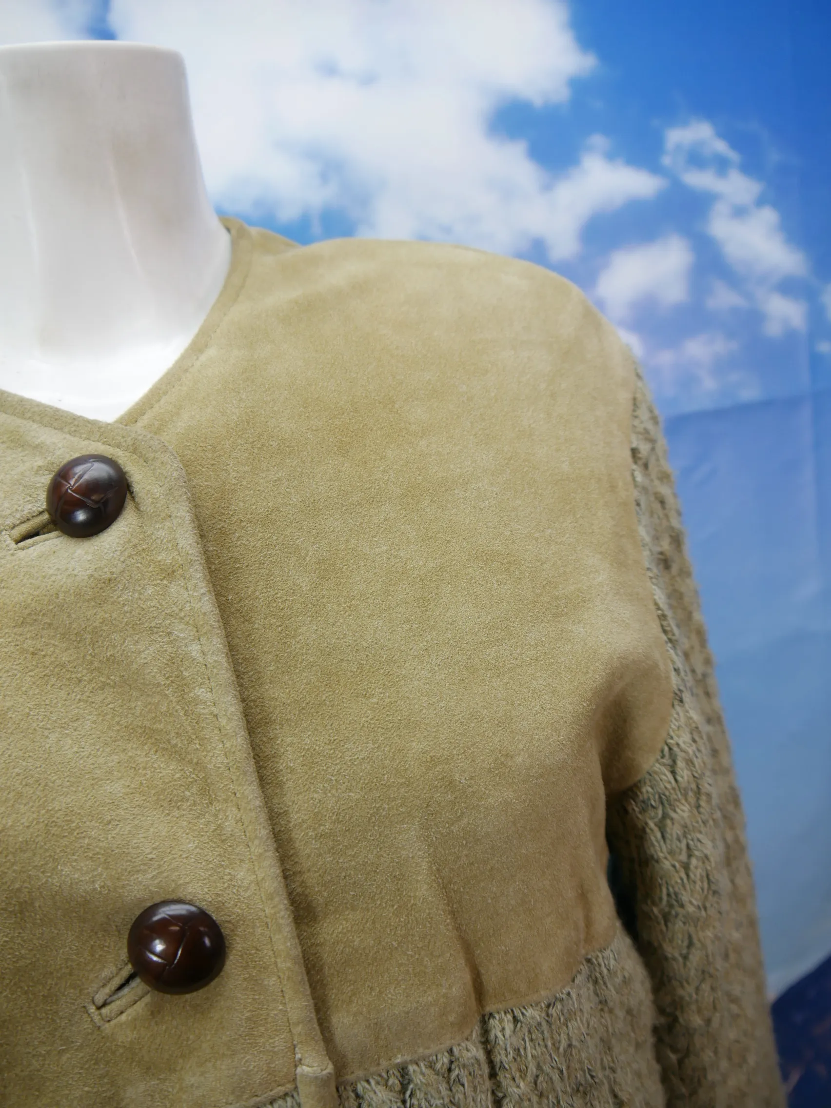 Nockstein echtes Leder beiger Janker mit Zopfmuster Trachtenjacke Jacke Gr.38