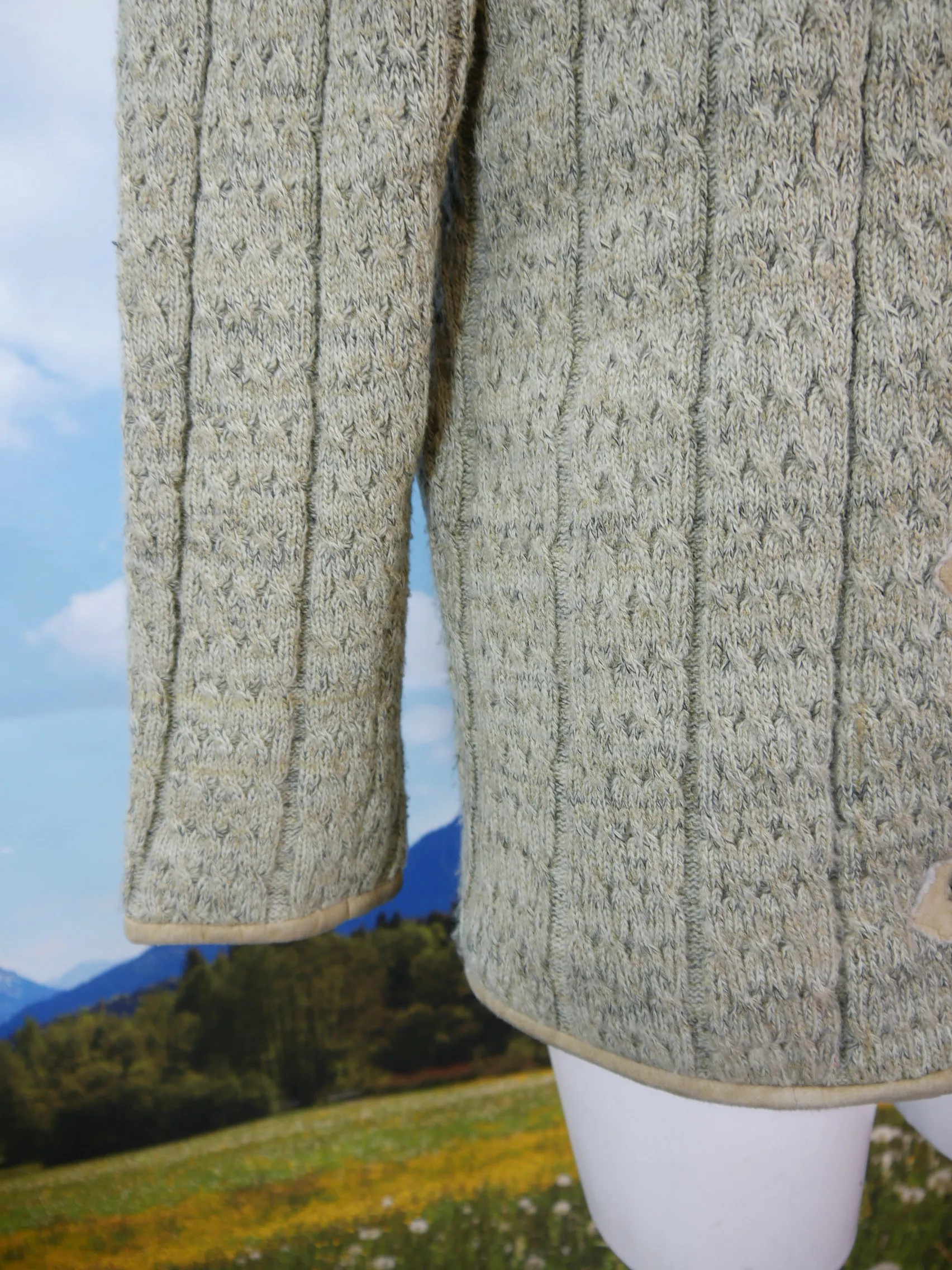 Nockstein echtes Leder beiger Janker mit Zopfmuster Trachtenjacke Jacke Gr.38