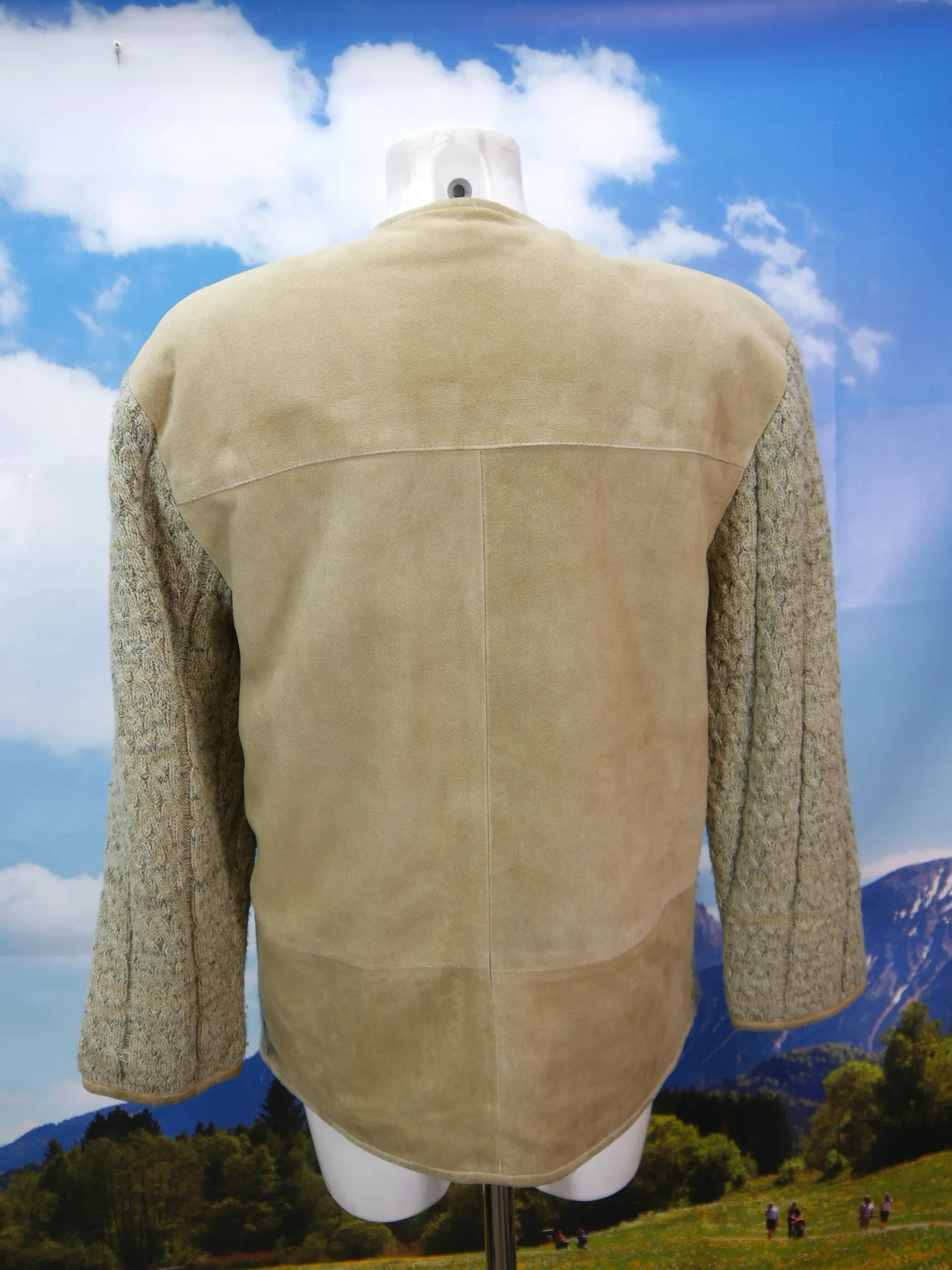 Nockstein echtes Leder beiger Janker mit Zopfmuster Trachtenjacke Jacke Gr.38