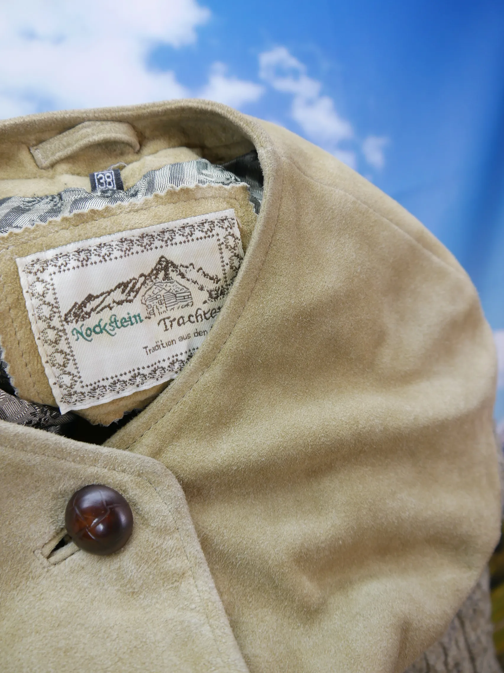 Nockstein echtes Leder beiger Janker mit Zopfmuster Trachtenjacke Jacke Gr.38